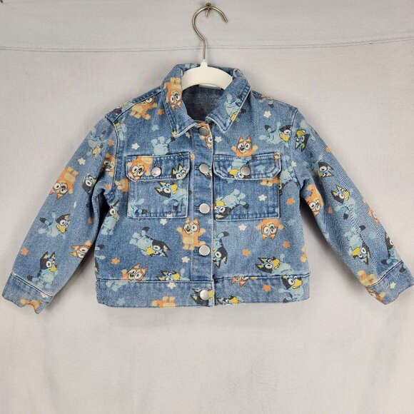 Bluey Toddler Denim Jean Jacket Size 2T Blue Cartoon Bingo - Picture 1 of 5